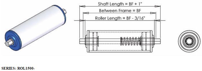 Hytrol Conveyor Roller 11-3/4" Long  2" Diameter 3/8" Hex Shaft Spring Loaded 